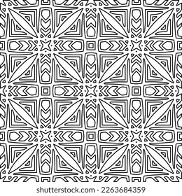  Monochrome ornamental texture with smooth linear shapes, zigzag lines, lace pattern.Abstract geometric black and white pattern for web page, textures, card, poster, fabric, textile.