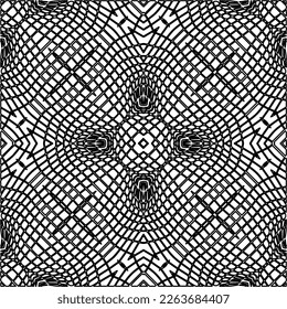  Monochrome ornamental texture with smooth linear shapes, zigzag lines, lace pattern.Abstract geometric black and white pattern for web page, textures, card, poster, fabric, textile.