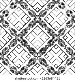 Monochrome ornamental texture with smooth linear shapes, zigzag lines, lace pattern.Abstract geometric black and white pattern for web page, textures, card, poster, fabric, textile.