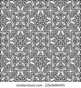  Textura ornamental monocroma con formas lineales lisas, líneas de zigzag, patrón de encaje.Resumen de patrón geométrico en blanco y negro para página web, texturas, tarjeta, afiche, tela, textil.