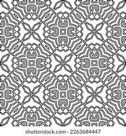 Textura ornamental monocroma con formas lineales lisas, líneas de zigzag, patrón de encaje.Resumen de patrón geométrico en blanco y negro para página web, texturas, tarjeta, afiche, tela, textil.