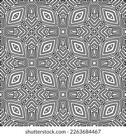  Textura ornamental monocroma con formas lineales lisas, líneas de zigzag, patrón de encaje.Resumen de patrón geométrico en blanco y negro para página web, texturas, tarjeta, afiche, tela, textil.