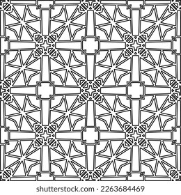  Monochrome ornamental texture with smooth linear shapes, zigzag lines, lace pattern.Abstract geometric black and white pattern for web page, textures, card, poster, fabric, textile.