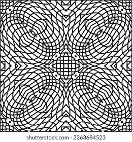  Monochrome ornamental texture with smooth linear shapes, zigzag lines, lace pattern.Abstract geometric black and white pattern for web page, textures, card, poster, fabric, textile.