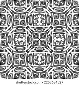  Monochrome Ziertextur mit glatten linearen Formen, Zickzacklinien, Spitzen-Muster.Abstraktes geometrisches Schwarz-Weiß Muster für Webseiten, Texturen, Karten, Poster, Gewebe, Textilien.