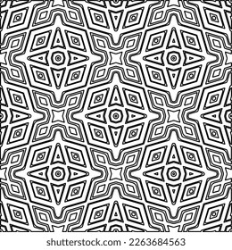 Textura ornamental monocroma con formas lineales lisas, líneas de zigzag, patrón de encaje.Resumen de patrón geométrico en blanco y negro para página web, texturas, tarjeta, afiche, tela, textil.