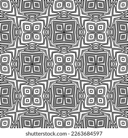  Monochrome ornamental texture with smooth linear shapes, zigzag lines, lace pattern.Abstract geometric black and white pattern for web page, textures, card, poster, fabric, textile.