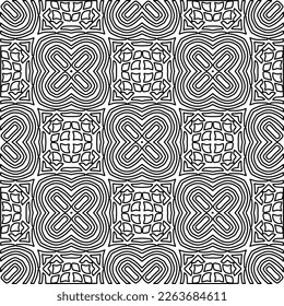  Textura ornamental monocroma con formas lineales lisas, líneas de zigzag, patrón de encaje.Resumen de patrón geométrico en blanco y negro para página web, texturas, tarjeta, afiche, tela, textil.