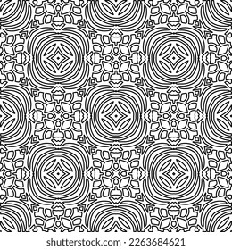  Monochrome ornamental texture with smooth linear shapes, zigzag lines, lace pattern.Abstract geometric black and white pattern for web page, textures, card, poster, fabric, textile.
