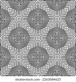  Monochrome ornamental texture with smooth linear shapes, zigzag lines, lace pattern.Abstract geometric black and white pattern for web page, textures, card, poster, fabric, textile.