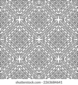  Monochrome ornamental texture with smooth linear shapes, zigzag lines, lace pattern.Abstract geometric black and white pattern for web page, textures, card, poster, fabric, textile.