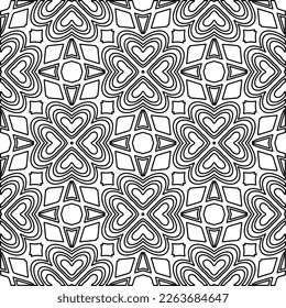 Monochrome ornamental texture with smooth linear shapes, zigzag lines, lace pattern.Abstract geometric black and white pattern for web page, textures, card, poster, fabric, textile.