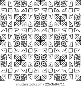  Monochrome ornamental texture with smooth linear shapes, zigzag lines, lace pattern.Abstract geometric black and white pattern for web page, textures, card, poster, fabric, textile.