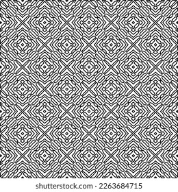 Monochrome ornamental texture with smooth linear shapes, zigzag lines, lace pattern.Abstract geometric black and white pattern for web page, textures, card, poster, fabric, textile.