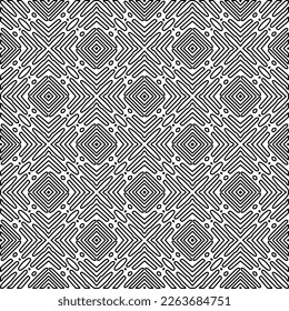 Monochrome ornamental texture with smooth linear shapes, zigzag lines, lace pattern.Abstract geometric black and white pattern for web page, textures, card, poster, fabric, textile.
