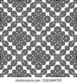  Monochrome ornamental texture with smooth linear shapes, zigzag lines, lace pattern.Abstract geometric black and white pattern for web page, textures, card, poster, fabric, textile.