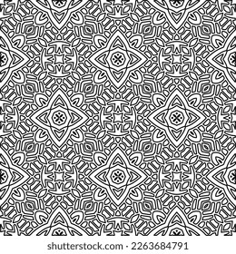  Textura ornamental monocroma con formas lineales lisas, líneas de zigzag, patrón de encaje.Resumen de patrón geométrico en blanco y negro para página web, texturas, tarjeta, afiche, tela, textil.