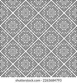 Monochrome ornamental texture with smooth linear shapes, zigzag lines, lace pattern.Abstract geometric black and white pattern for web page, textures, card, poster, fabric, textile.