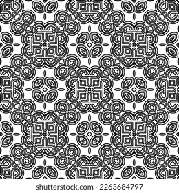  Monochrome ornamental texture with smooth linear shapes, zigzag lines, lace pattern.Abstract geometric black and white pattern for web page, textures, card, poster, fabric, textile.