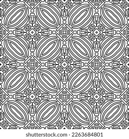  Monochrome Ziertextur mit glatten linearen Formen, Zickzacklinien, Spitzen-Muster.Abstraktes geometrisches Schwarz-Weiß Muster für Webseiten, Texturen, Karten, Poster, Gewebe, Textilien.