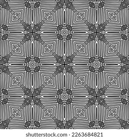  Textura ornamental monocroma con formas lineales lisas, líneas de zigzag, patrón de encaje.Resumen de patrón geométrico en blanco y negro para página web, texturas, tarjeta, afiche, tela, textil.
