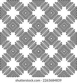 Monochrome ornamental texture with smooth linear shapes, zigzag lines, lace pattern.Abstract geometric black and white pattern for web page, textures, card, poster, fabric, textile.
