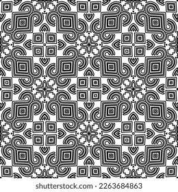  Monochrome ornamental texture with smooth linear shapes, zigzag lines, lace pattern.Abstract geometric black and white pattern for web page, textures, card, poster, fabric, textile.