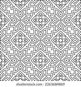  Monochrome ornamental texture with smooth linear shapes, zigzag lines, lace pattern.Abstract geometric black and white pattern for web page, textures, card, poster, fabric, textile.