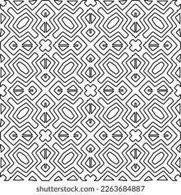  Monochrome ornamental texture with smooth linear shapes, zigzag lines, lace pattern.Abstract geometric black and white pattern for web page, textures, card, poster, fabric, textile.