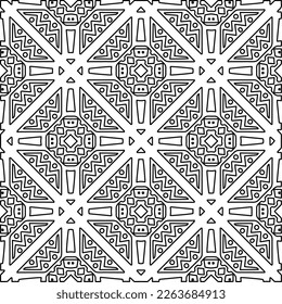  Monochrome ornamental texture with smooth linear shapes, zigzag lines, lace pattern.Abstract geometric black and white pattern for web page, textures, card, poster, fabric, textile.