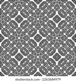  Monochrome ornamental texture with smooth linear shapes, zigzag lines, lace pattern.Abstract geometric black and white pattern for web page, textures, card, poster, fabric, textile.