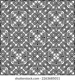  Monochrome ornamental texture with smooth linear shapes, zigzag lines, lace pattern.Abstract geometric black and white pattern for web page, textures, card, poster, fabric, textile.