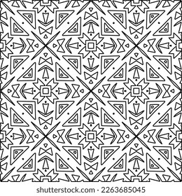  Monochrome ornamental texture with smooth linear shapes, zigzag lines, lace pattern.Abstract geometric black and white pattern for web page, textures, card, poster, fabric, textile.