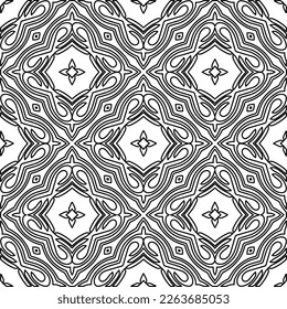 Monochrome ornamental texture with smooth linear shapes, zigzag lines, lace pattern.Abstract geometric black and white pattern for web page, textures, card, poster, fabric, textile.