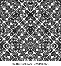  Monochrome ornamental texture with smooth linear shapes, zigzag lines, lace pattern.Abstract geometric black and white pattern for web page, textures, card, poster, fabric, textile.