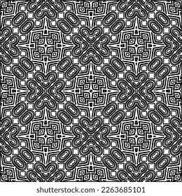  Monochrome ornamental texture with smooth linear shapes, zigzag lines, lace pattern.Abstract geometric black and white pattern for web page, textures, card, poster, fabric, textile.