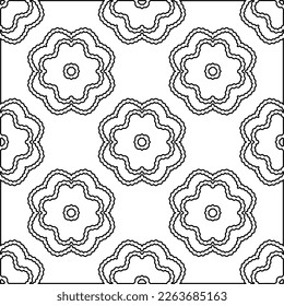  Monochrome Ziertextur mit glatten linearen Formen, Zickzacklinien, Spitzen-Muster.Abstraktes geometrisches Schwarz-Weiß Muster für Webseiten, Texturen, Karten, Poster, Gewebe, Textilien.