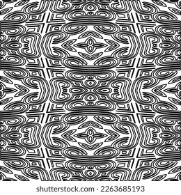  Textura ornamental monocroma con formas lineales lisas, líneas de zigzag, patrón de encaje.Resumen de patrón geométrico en blanco y negro para página web, texturas, tarjeta, afiche, tela, textil.