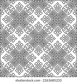  Monochrome ornamental texture with smooth linear shapes, zigzag lines, lace pattern.Abstract geometric black and white pattern for web page, textures, card, poster, fabric, textile.