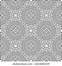  Textura ornamental monocroma con formas lineales lisas, líneas de zigzag, patrón de encaje.Resumen de patrón geométrico en blanco y negro para página web, texturas, tarjeta, afiche, tela, textil.