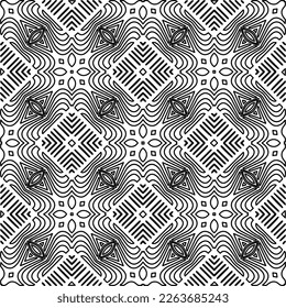  Textura ornamental monocroma con formas lineales lisas, líneas de zigzag, patrón de encaje.Resumen de patrón geométrico en blanco y negro para página web, texturas, tarjeta, afiche, tela, textil.
