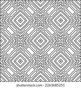  Monochrome ornamental texture with smooth linear shapes, zigzag lines, lace pattern.Abstract geometric black and white pattern for web page, textures, card, poster, fabric, textile.