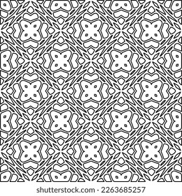 Textura ornamental monocroma con formas lineales lisas, líneas de zigzag, patrón de encaje.Resumen de patrón geométrico en blanco y negro para página web, texturas, tarjeta, afiche, tela, textil.