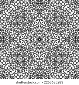  Textura ornamental monocroma con formas lineales lisas, líneas de zigzag, patrón de encaje.Resumen de patrón geométrico en blanco y negro para página web, texturas, tarjeta, afiche, tela, textil.