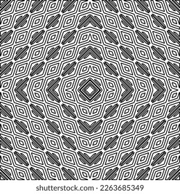 Monochrome ornamental texture with smooth linear shapes, zigzag lines, lace pattern.Abstract geometric black and white pattern for web page, textures, card, poster, fabric, textile.