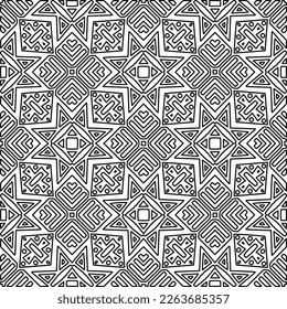  Monochrome ornamental texture with smooth linear shapes, zigzag lines, lace pattern.Abstract geometric black and white pattern for web page, textures, card, poster, fabric, textile.