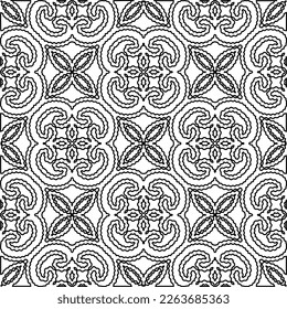  Textura ornamental monocroma con formas lineales lisas, líneas de zigzag, patrón de encaje.Resumen de patrón geométrico en blanco y negro para página web, texturas, tarjeta, afiche, tela, textil.