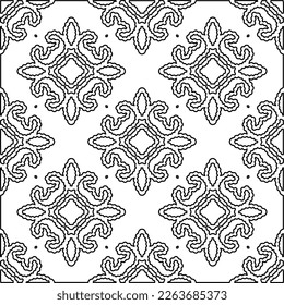  Monochrome ornamental texture with smooth linear shapes, zigzag lines, lace pattern.Abstract geometric black and white pattern for web page, textures, card, poster, fabric, textile.