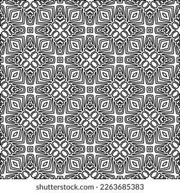 Textura ornamental monocroma con formas lineales lisas, líneas de zigzag, patrón de encaje.Resumen de patrón geométrico en blanco y negro para página web, texturas, tarjeta, afiche, tela, textil.