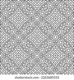  Monochrome ornamental texture with smooth linear shapes, zigzag lines, lace pattern.Abstract geometric black and white pattern for web page, textures, card, poster, fabric, textile.